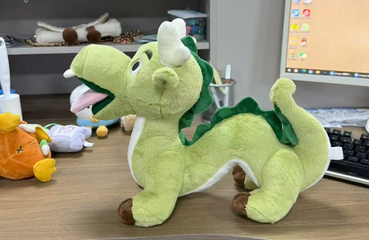 Custom dragon brand mascot plush with embroidered company logo